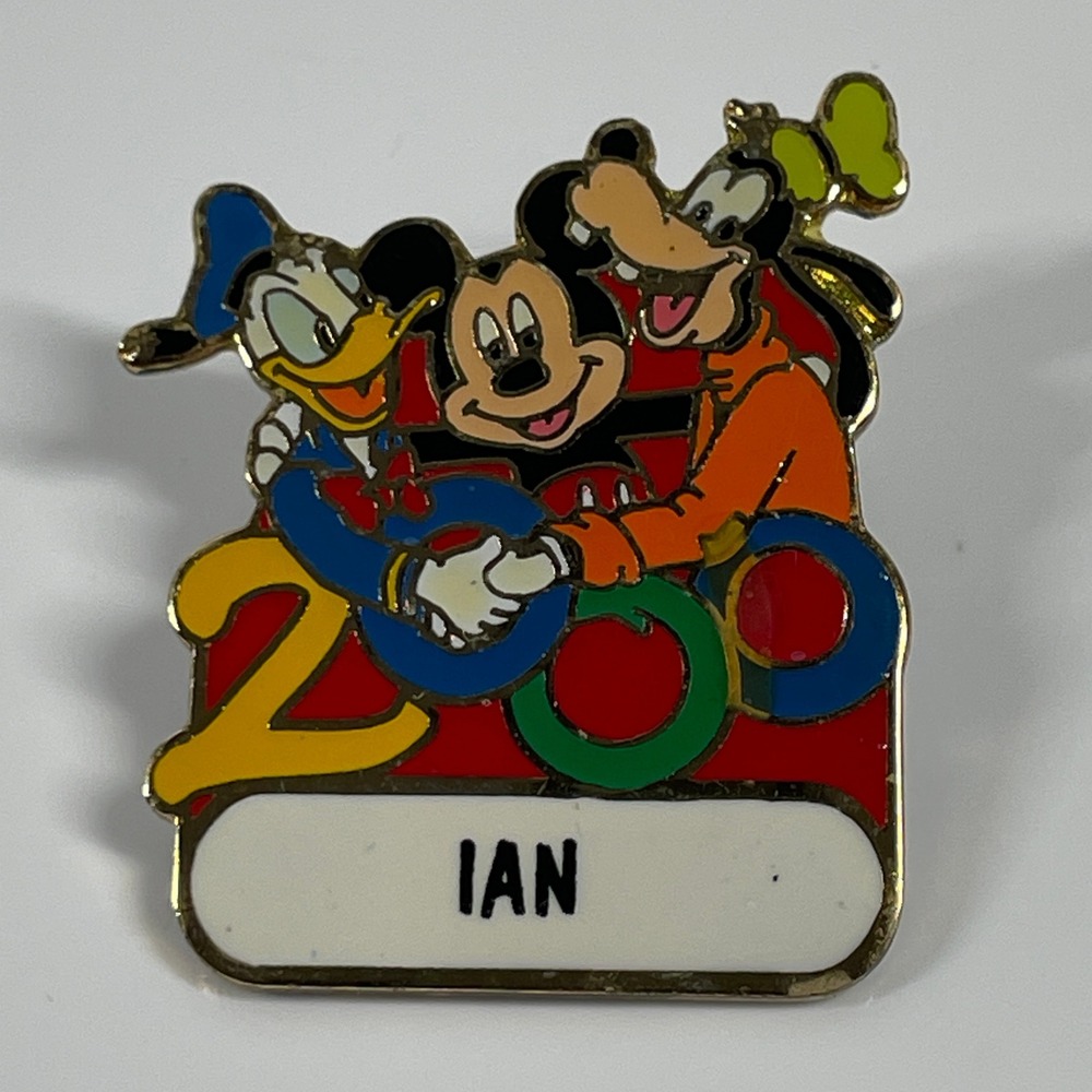 Disney Pin Walt Disney World 2000 Mickey Donald Goofy Ian Name Vintage Gold Tone